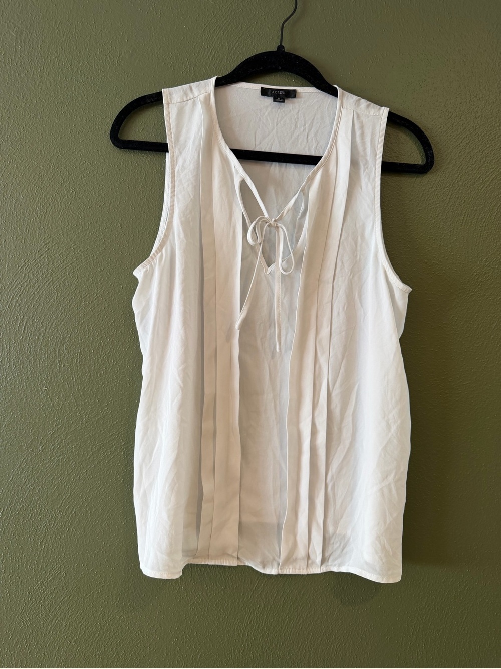 J. Crew White Pintuck Tie-Front Sleeveless Camisole